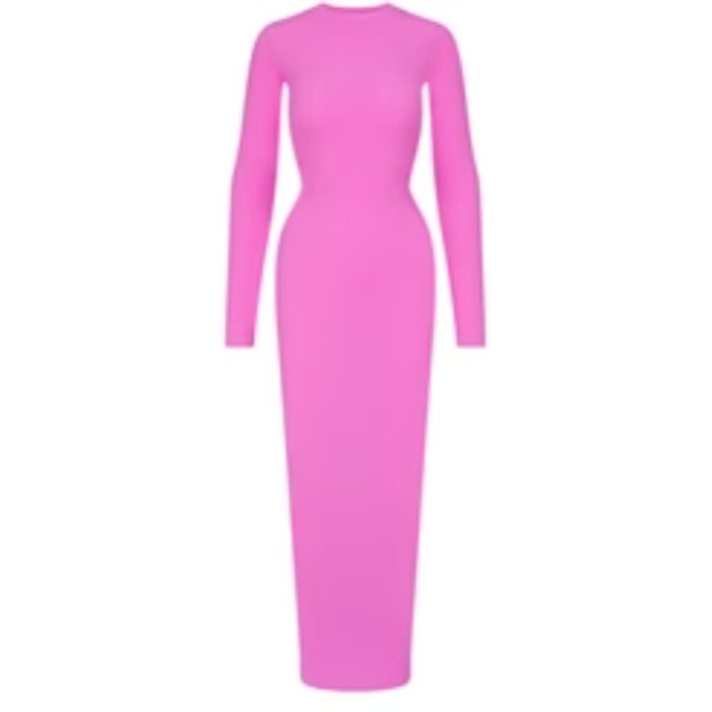 NWT SOLD OUT! SKIMS FITS EVERYBODY LONG SLEEVE MAXI DRESS NEON ORCHID SZ LARGE - Picture 2 of 7